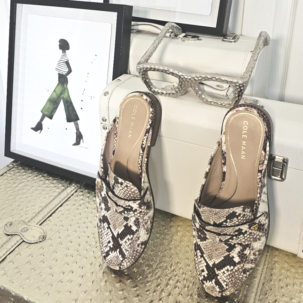 COLE HAAN SNAKESKIN MULES